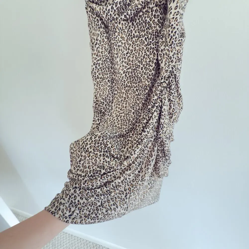 Betsy‎ Johnson Leopard Print Sleeveless Ruched Dress Women’s 10 Y2K 2010s Party